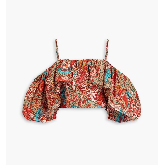 Ulla Johnson  Carla Cold Shoulder Cropped Floral Print Cotton Poplin Top Size 2 - Picture 4 of 8